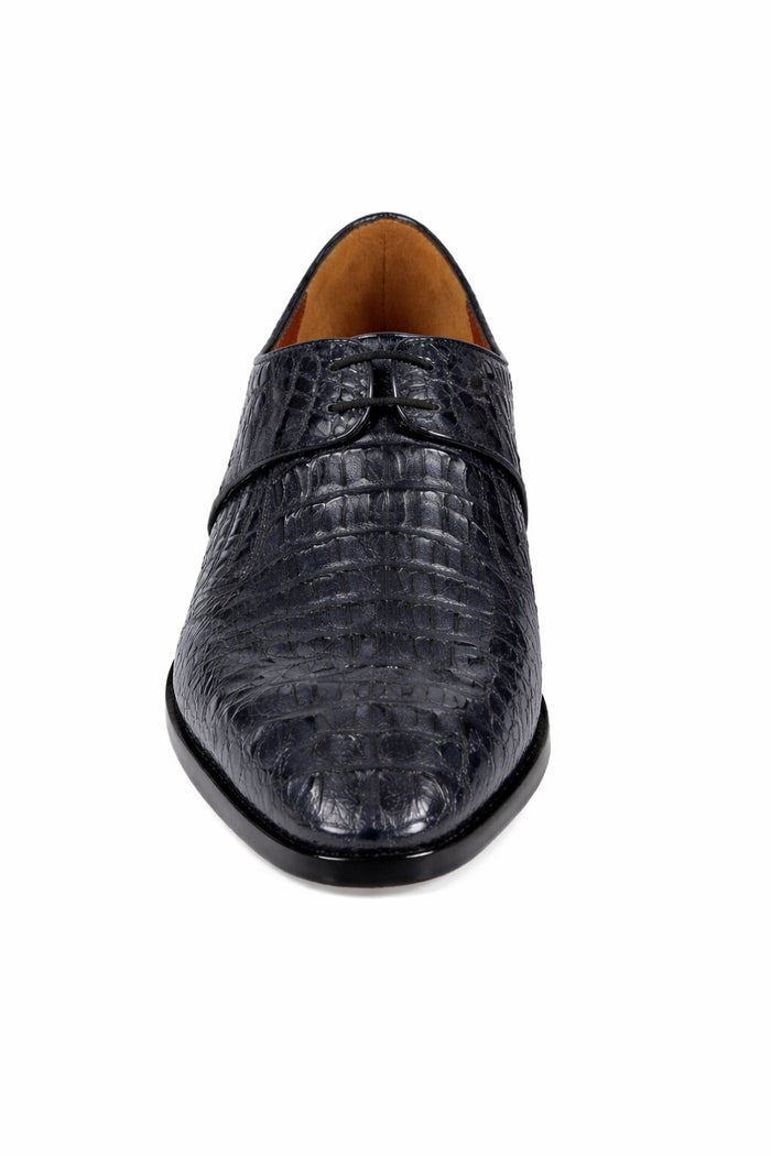 Men’s Navy Genuine Crocodile and Calfskin Leather Slip-On Dress Shoes
