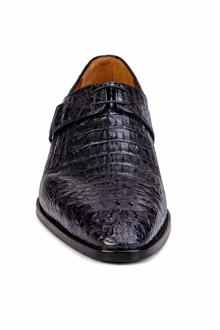 Men’s Navy Genuine Crocodile and Calfskin Leather Slip-On Dress Shoes