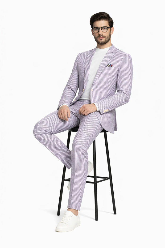 Mens Lavender Seersucker Suit Blazer + Pants Cotton Fabric - Summer Fabric by USA Men's Outlet