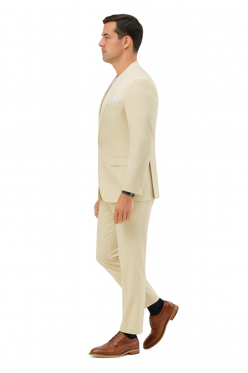Mens Two Piece Linen Suit Relaxed Hybrid Fit No Collar