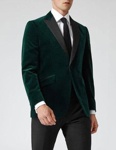 Men's Dark Green Velvet Slim Fit Casual Blazer On Sale by mensitalyin