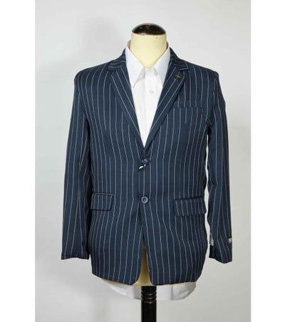 2 Button Cheap Priced Designer Fashion Dress Casual Blazer For Men On Sale Pinstripe Men's Navy Blue Blazer by mensusain