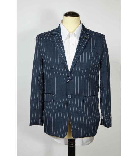 2 Button Cheap Priced Designer Fashion Dress Casual Blazer For Men On Sale Pinstripe Men's Navy Blue Blazer by mensusain