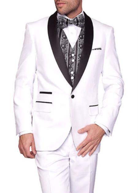 Men's Two Toned Lapel 3-Piece Capri Flat front Tuxedo Suit White – SuitUSA