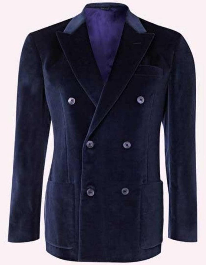 Mens 6 Buttons Double Breasted Velvet Blazer - Navy Blue Blazer by Men's Tuxedo USA