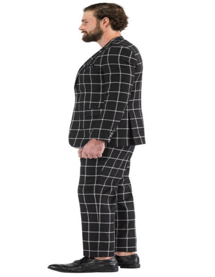 Mens Plaid Suits - Windowpane Pattern With Vest -Business Suit Black by USA Men's Outlet