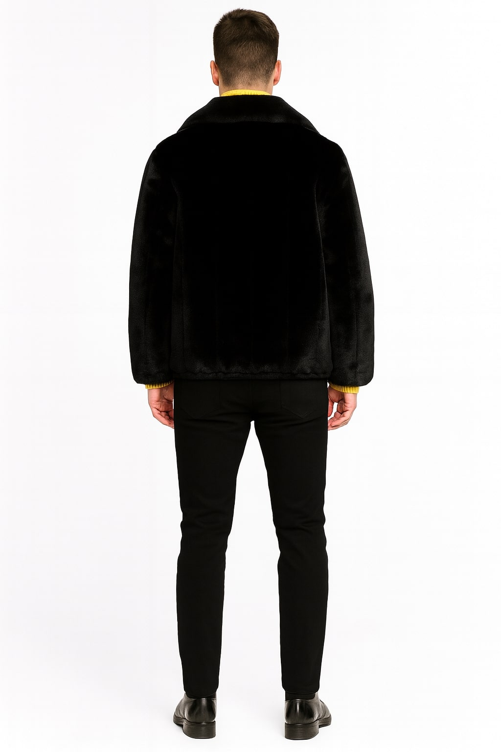 Mens Black Faux Fur Jacket - Luxury Winter Zip-Up Coat with Soft Plush Finish USA Men's Outlet