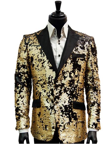 Alberto Nardoni Brand Fashion Men's 2 Button Cheap Priced Designer Fashion Dress Casual Blazer For Men On Sale Black Matte Gold Sequin Pattern Blazer – SuitUSA