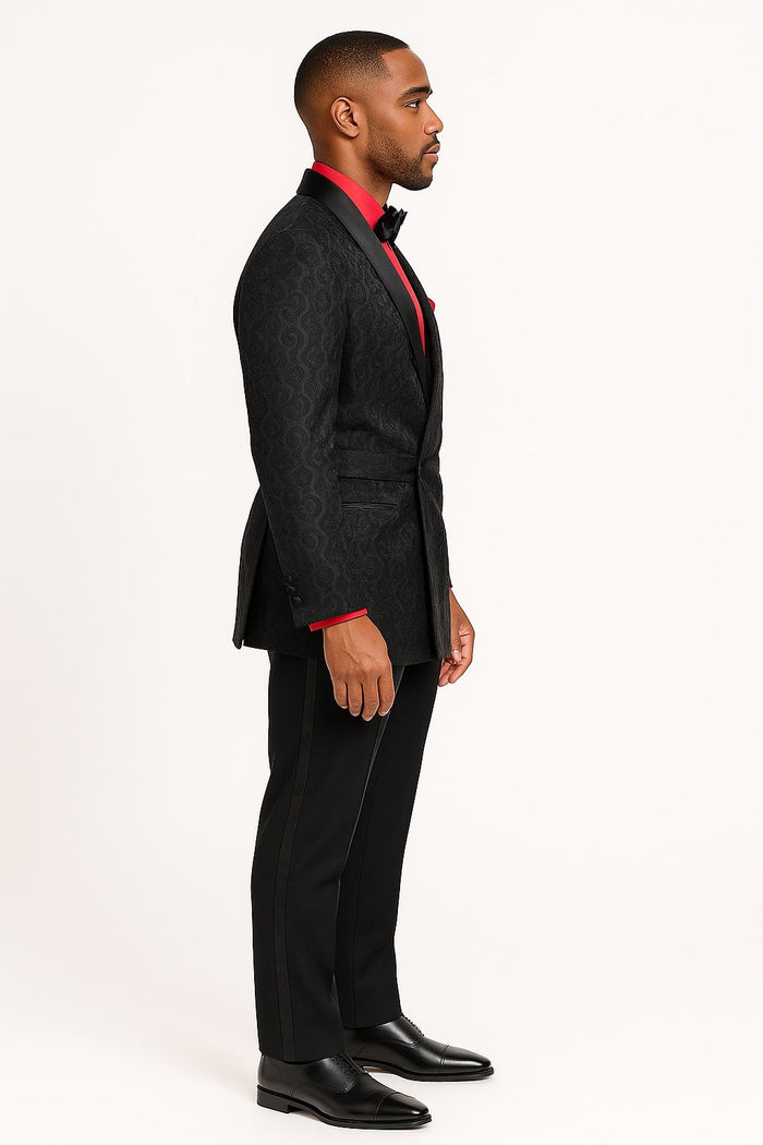 Mens Black Paisley Tuxedo Jacket with - Elegant Formalwear Smoking Jacket by USA Men's Outlet
