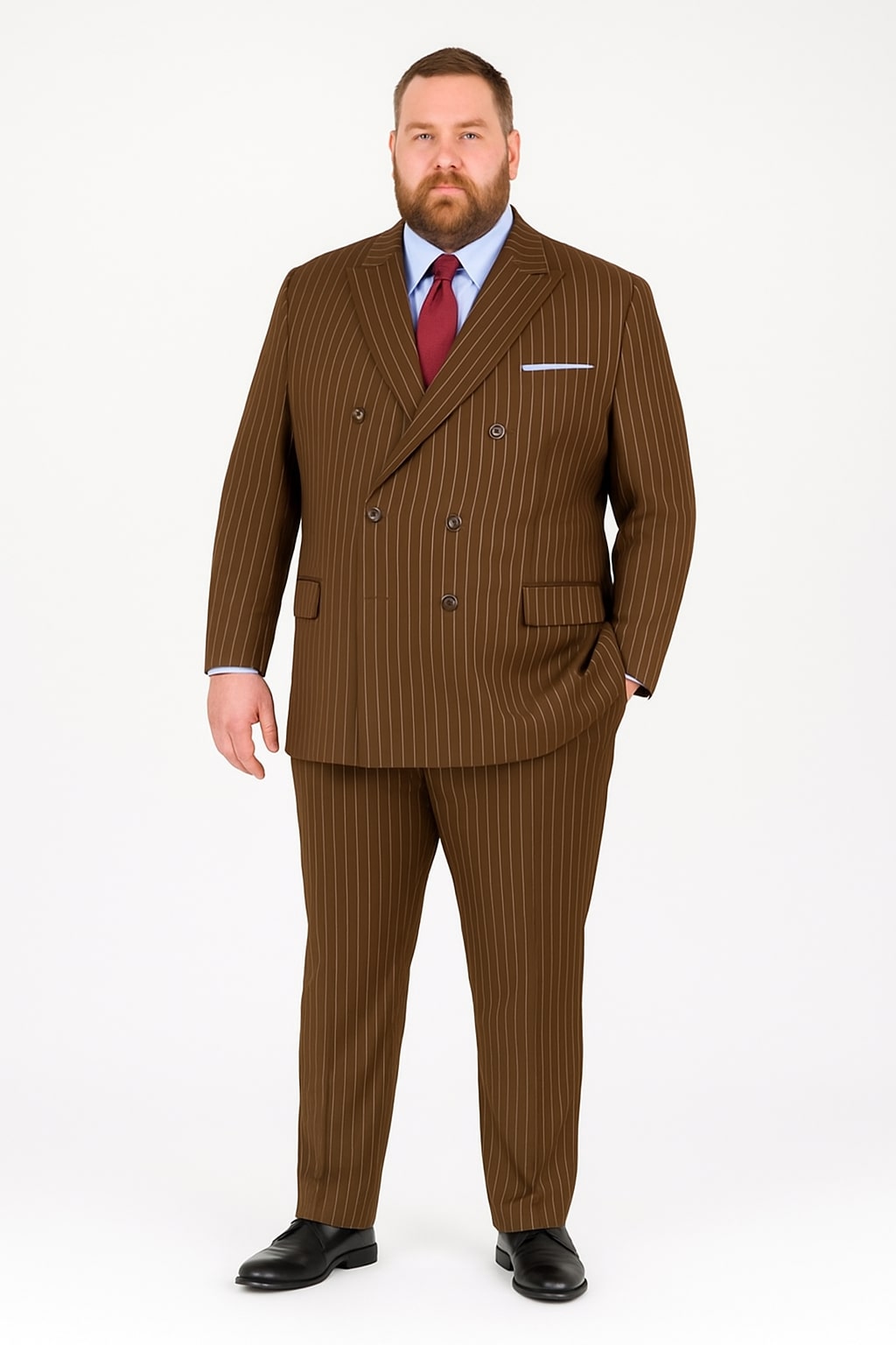Mens Brown Pinstripe Double-Breasted Suit - Classic 6-Button Business and Vintage Style by USA Men's Outlet