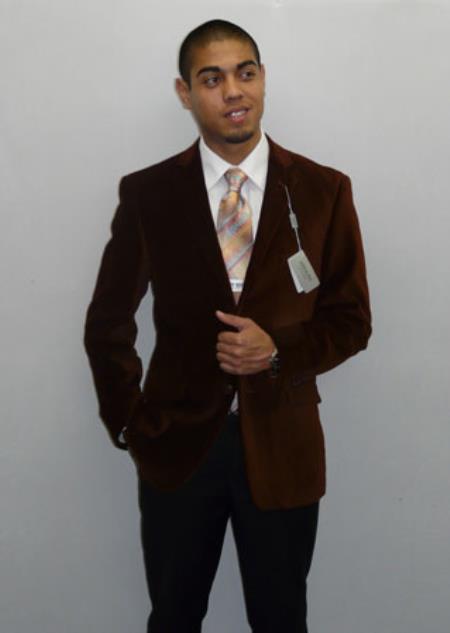 Men's Spice Brown Casual Spice Brown Velvet Blazer Dancing Jacket by Menssuitsatlantain