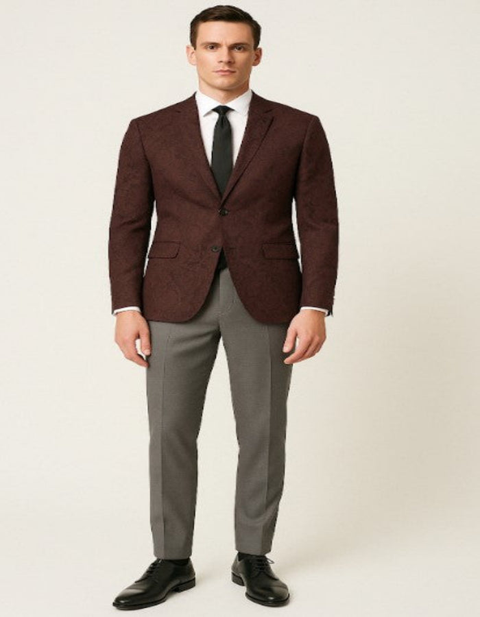 Mens Burgundy Paisley Tuxedo Blazer - Slim Fit Formal Dinner Jacket - Velvet Fabric - Slim Fitted by USA Men's Outlet