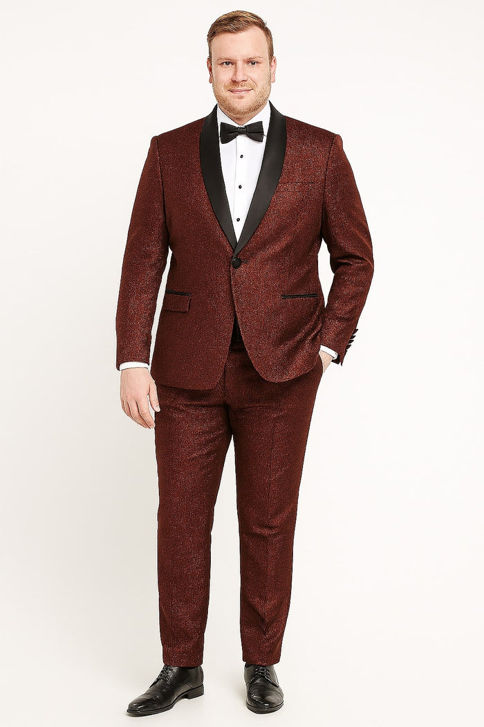 Mens Burgundy Shiny Stripe Tuxedo Jacket - Slim Fit Satin Lapel Dinner Blazer for Formal Events by USA Men's Outlet