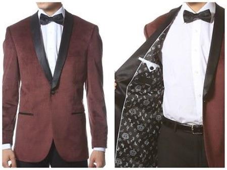 Velvet Blazer - Mens Velvet Jacket Velvet Shawl Collar Dinner Smoking , Slim Fit Burgundy ~ Wine ~ Maroon Suit mensusain