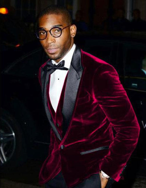 Maroon Prom Suit - Maroon Prom Tuxedo Suits - Maroon Wedding Tuxedo Designer Velvet Dinner Jacket in Burgundy