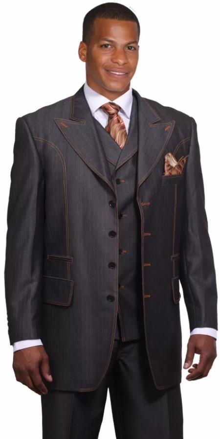 Mens Double Breasted Red and White Pinstripe Peak Lapel Six Button Suit by USA Men's Outlet