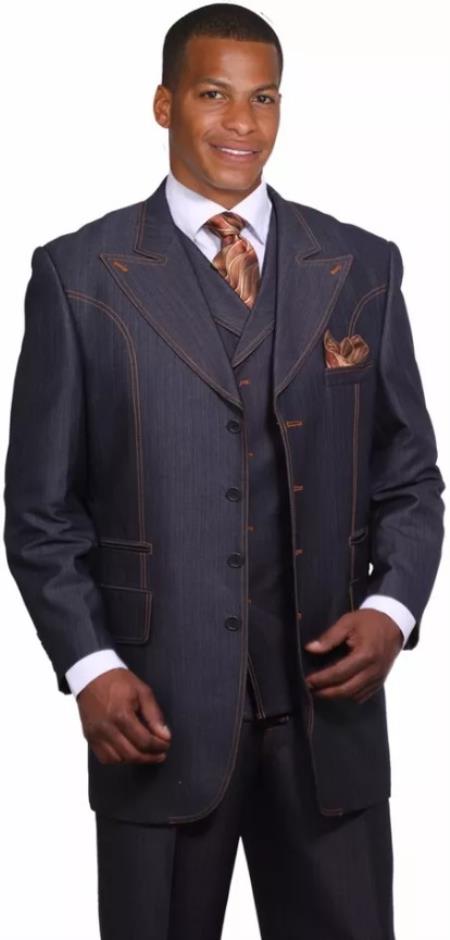 Mens Double Breasted Red Pinstripe Peak Lapel Six Button Suit