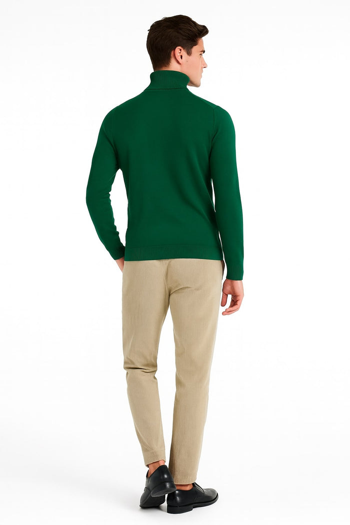 Mens Classic Emerald Green Turtleneck Sweater - Slim Fit Knit Pullover by USA Men's Outlet
