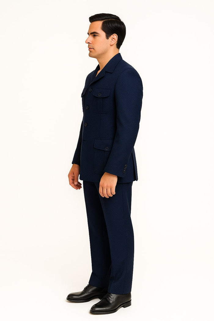 Mens Classic Navy Safari Suit with Utility Jacket and Coordinated Trousers by USA Men's Outlet