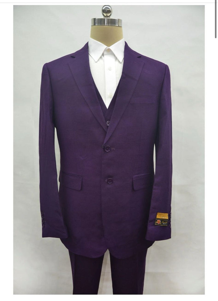 Mens Classic Three-Piece Purple Suit - Formal Slim Fit Tuxedo Set with Vest by USA Men's Outlet