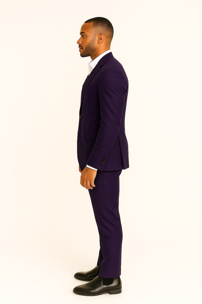 Mens Classic Three-Piece Purple Suit - Formal Slim Fit Tuxedo Set with Vest by USA Men's Outlet