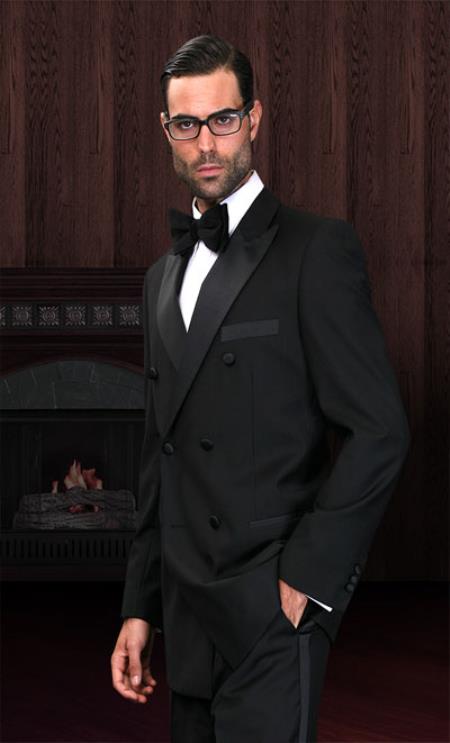 Double Breasted Men's Black Tuxedo Super 150's Discount Sale Designer mensusa