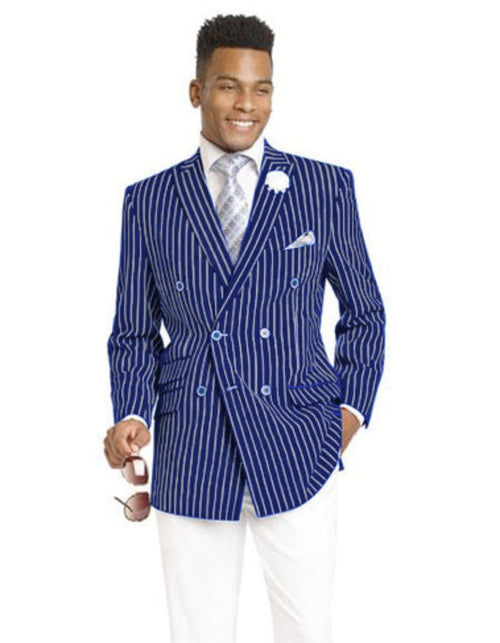 Mens Double Breasted Blazer in Color Navy - Pinstripe Sportcoat by Menssuitsatlantain