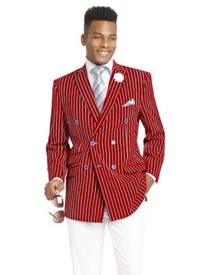 Mens Double Breasted Blazer in Color Red - Pinstripe Sportcoat by Menssuitsatlantain