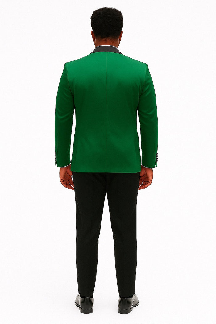 Mens Emerald Green Satin Tuxedo with Black Peak Lapel and Bow Tie - Formal Slim Fit Suit by USA Men's Outlet