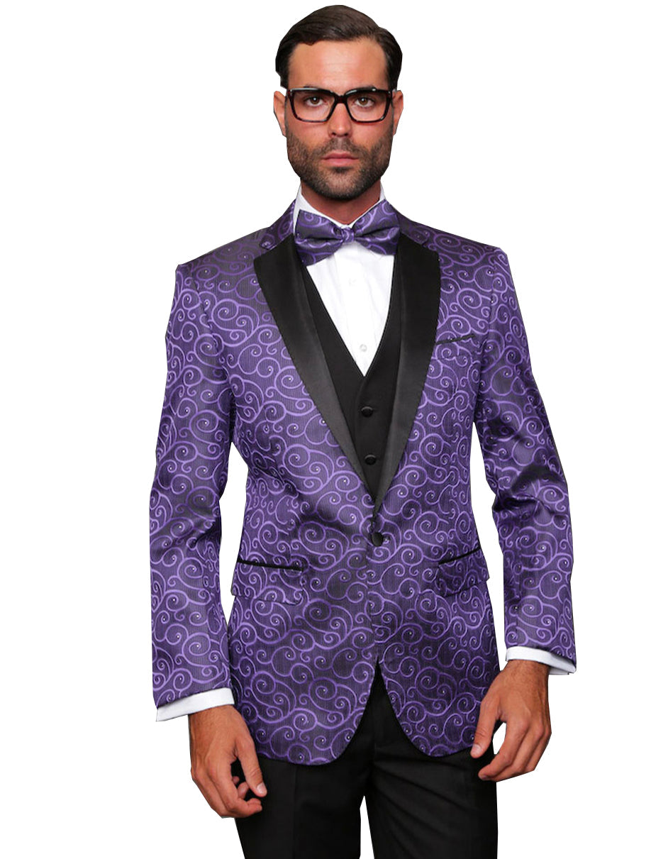 Mens Purple Floral Prom Tuxedo Dinner Jacket with Black Lapel - Men's Tuxedo USA – SuitUSA