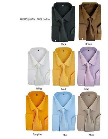 Formal Classic Solid Dress Shirt w/ Tie And Handkerchief Set Multi-color Men's Dress Shirt by USA Men's Outlet
