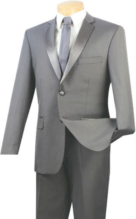 Slim Fit Tuxedo 2-Button Style Jacket Grey ~ Gray by Vinci