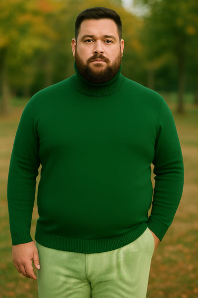 Mens Green Slim Fit Turtleneck Sweater – Lightweight Knit Pullover in Emerald Green