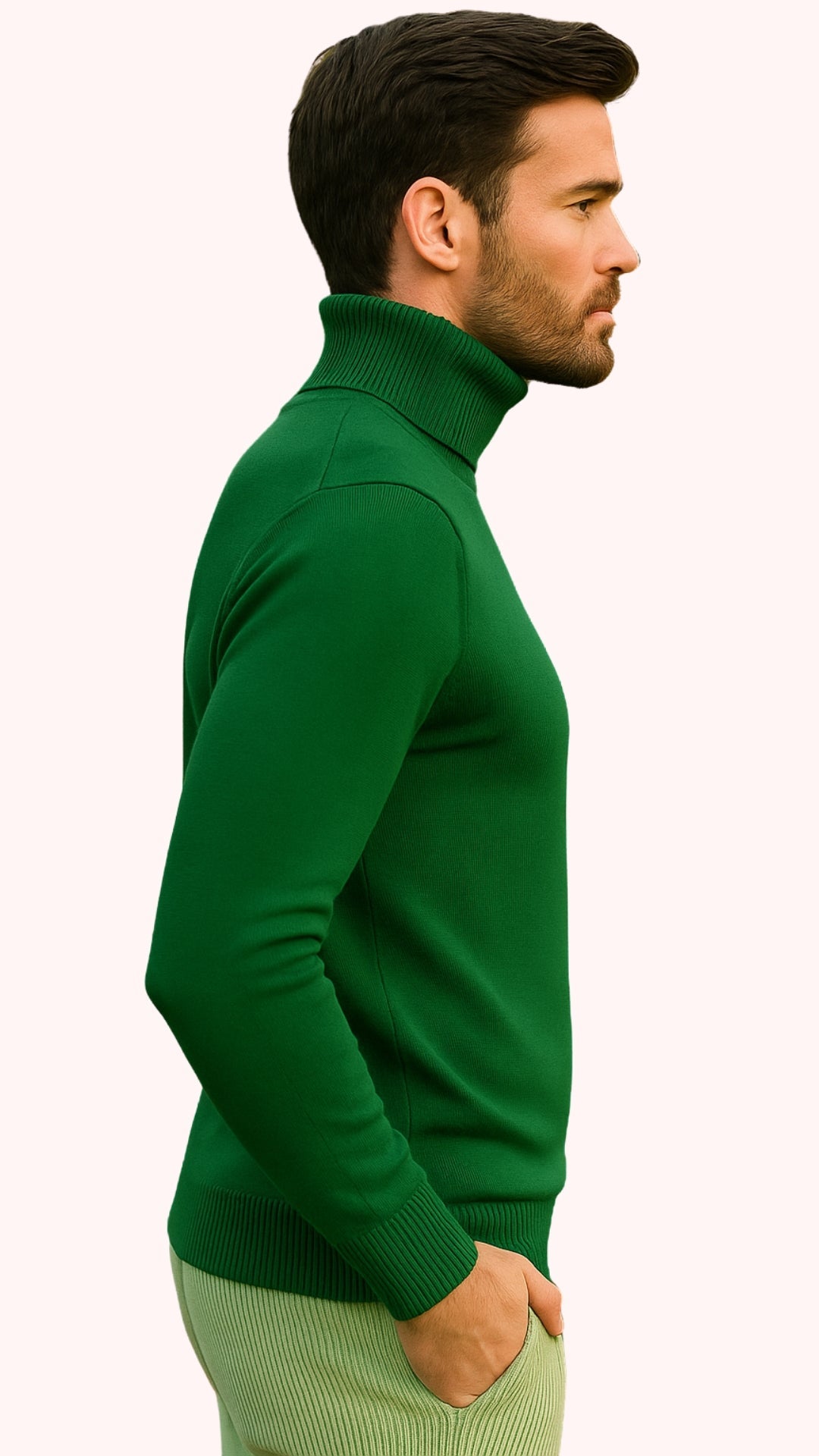 Mens Green Slim Fit Turtleneck Sweater - Lightweight Knit Pullover in Emerald Green by USA Men's Outlet