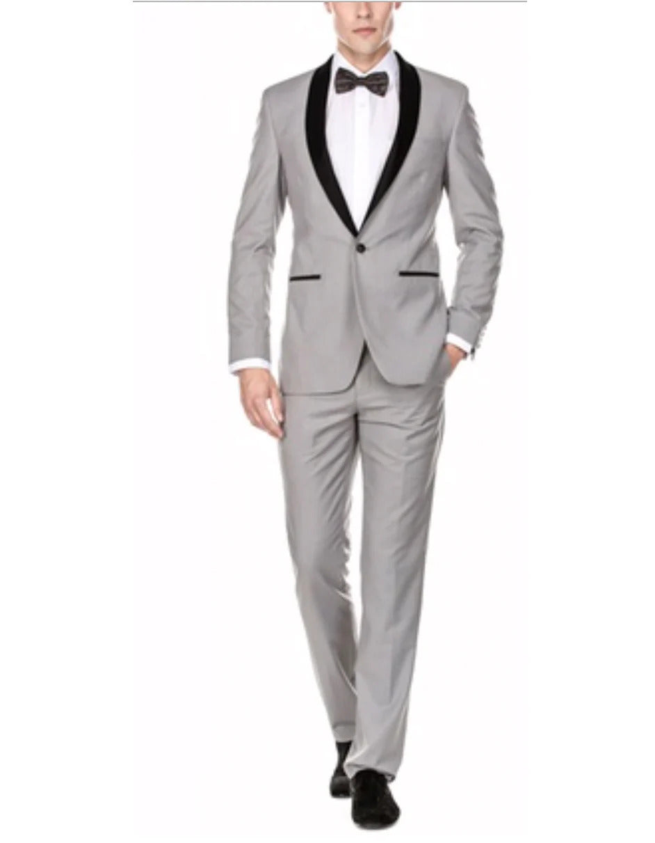 Gray Prom Suit - Mens Slim Fit 1 Button Shawl Tuxedo in Light Grey