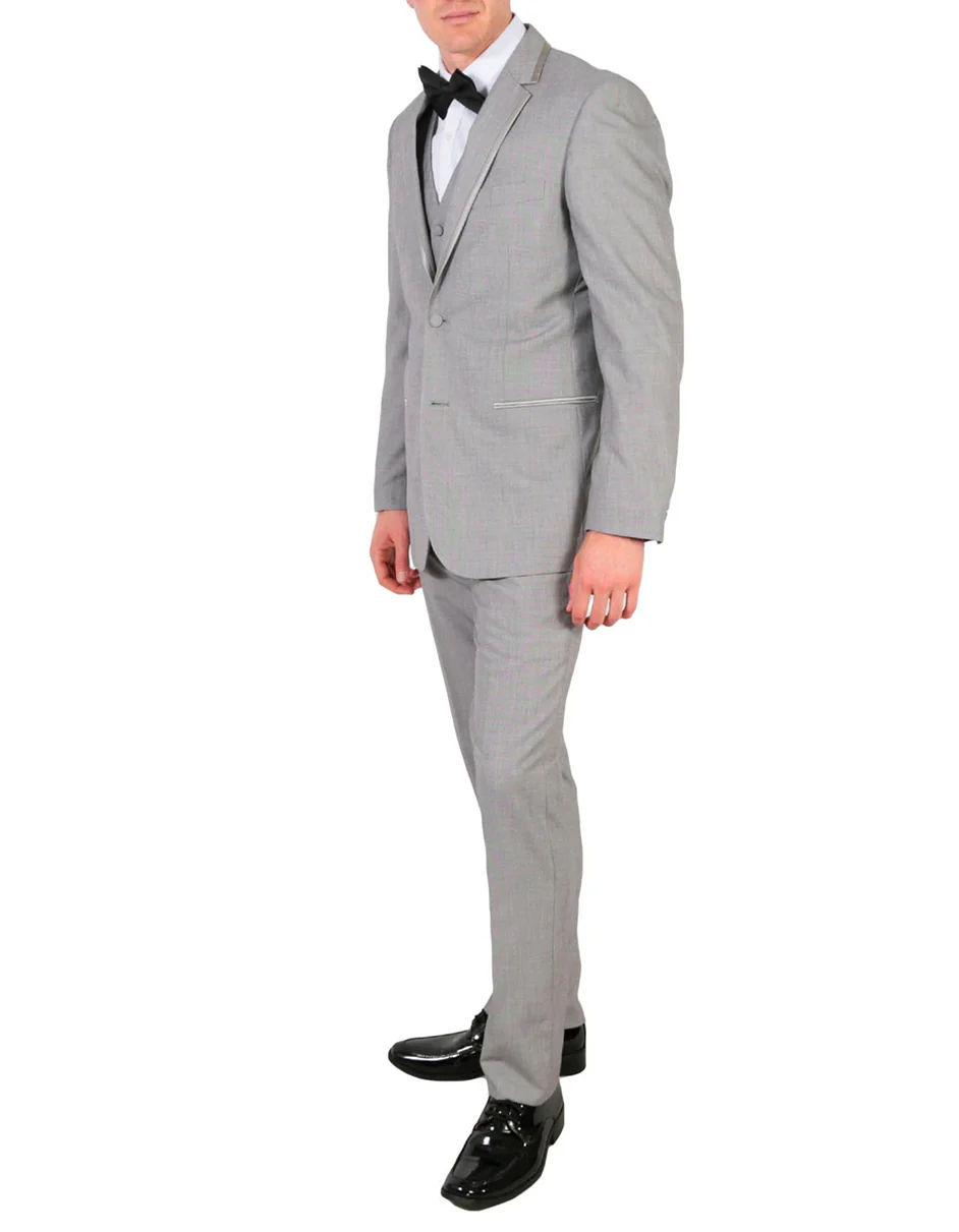 Gray Prom Suit - Mens 2 Button Satin Trim Wedding and Prom Tuxedo in Grey Grey Prom Suit