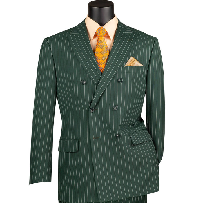 Mens Hunter Green Pinstripe Double-Breasted Suit - Bold 6-Button Vintage Gangster Style 1920s Look by USA Men's Outlet