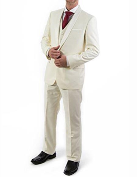 Ivory ~ Cream ~ Off White 3 Piece Shawl Lapel Tuxedo Suit Vested Men's Suit 100% wool Super 150's – SuitUSA