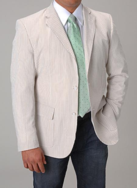 Summer Light Wright Sport coat Khaki ~ Tan ~ Beige Seersucker Sear sucker suit mensusa