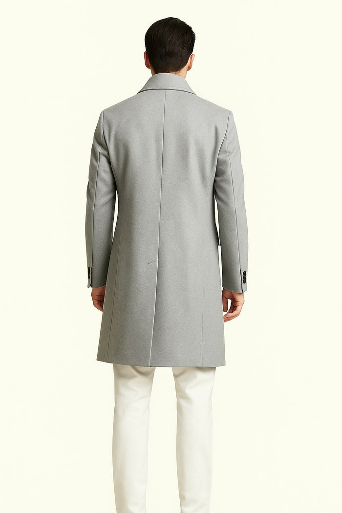 Mens Light Gray Wool Overcoat - Classic Single-Breasted Winter Coat by USA Men's Outlet