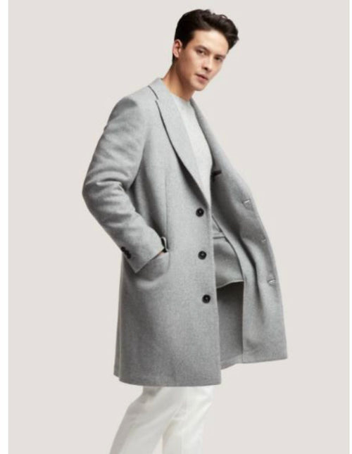 Mens Light Gray Wool Overcoat - Classic Single-Breasted Winter Coat by USA Men's Outlet