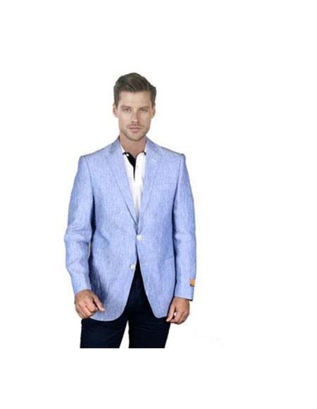 Men's Light Sky Baby Blue Linen Blazer Sport Coat Jacket mensusain