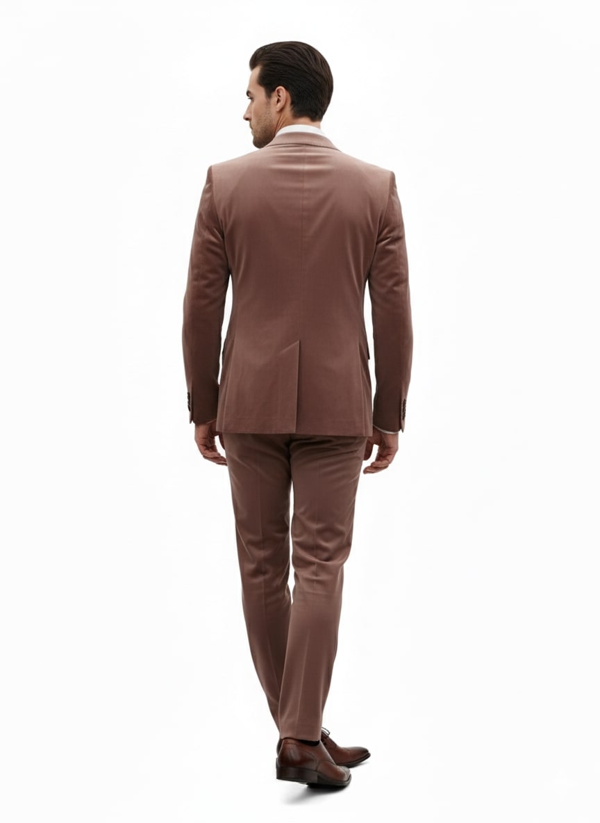 Mens Mauve Velvet Suit - 2 Piece Ultra Slim Fit Blazer and Pants Formal Set in Light Brown Tuxedo by USA Men's Outlet