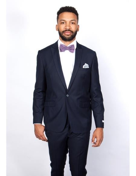 Rossiman Rossi Navy Blue Slim Fit Suit - Peak Lapel Tailored Formalwear for Men - Italian 3-Piece Luxury Suit by USA Men's Outlet