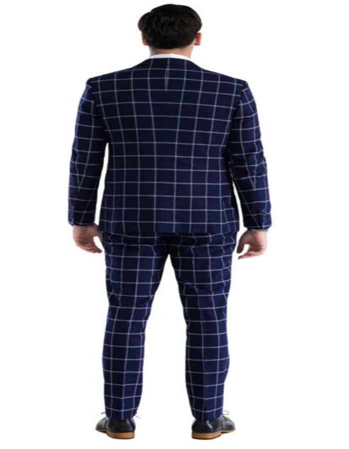 Mens Plaid Suit - Windowpane Pattern With Vest - Business Suit Navy by USA Men's Outlet