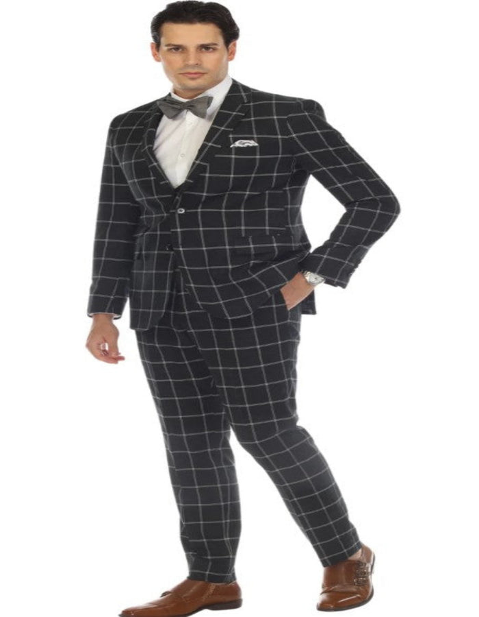 Mens Plaid Suit - Windowpane Pattern With Vest - Business Suit Hunter Green USA Men's Outlet
