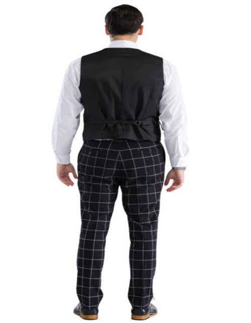 Mens Plaid Suit - Windowpane Pattern With Vest - Business Suit Black by USA Men's Outlet
