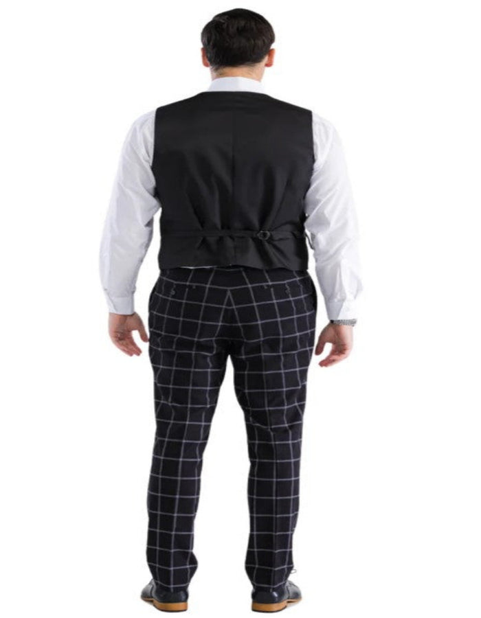 Mens Plaid Suit - Windowpane Pattern With Vest - Business Suit Black by USA Men's Outlet