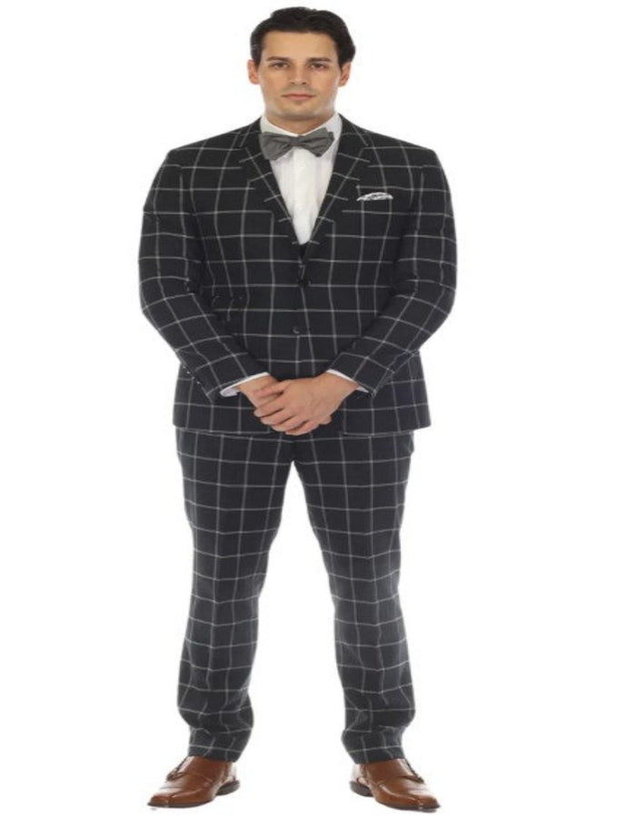 Mens Plaid Suit - Windowpane Pattern With Vest - Business Suit Hunter Green USA Men's Outlet