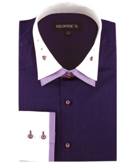 Purple 100% Cotton dress Solid Color Double Spread Collar Men's Dress Shirt – SuitUSA